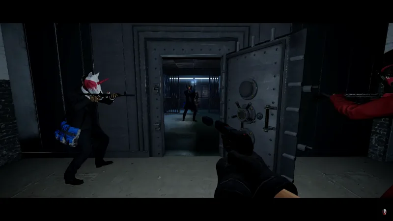 Dark corridor frame from the M0rtifer cameo video in Payday 2.