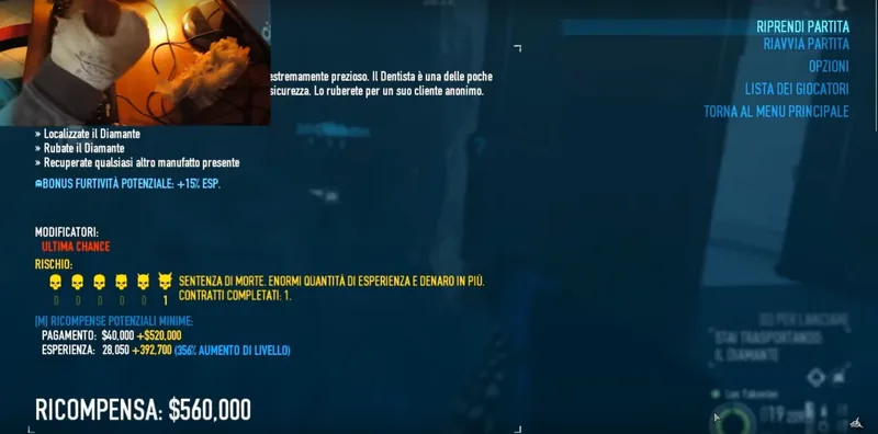 Payday 2 payout screen from The Diamond heist, played one-handed.
